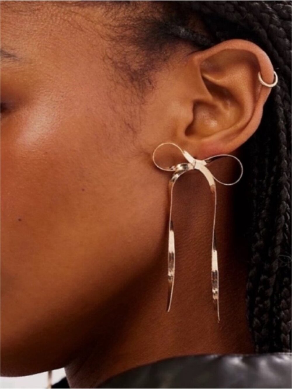 New! Gold Bow Drop Earrings (1004) NWOT - Picture 4 of 4